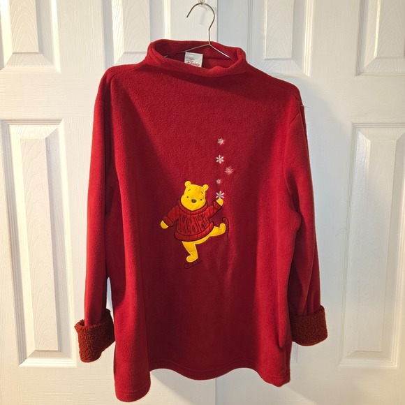 Vintage Winnie The Pooh Ice Skate Fleece Mock Neck Sweatshirt Women's 90s Large - Picture 3 of 12